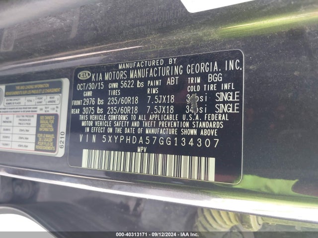 KIA Sorento 3.3l Ex 2016 5XYPHDA57GG134307 Image 9