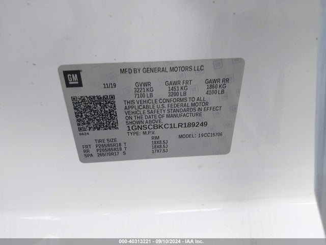 Chevrolet Tahoe 2wd Lt 2020 1GNSCBKC1LR189249 Image 9