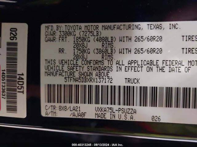 Toyota Tundra Platinum 2024 5TFNA5DBXRX137172 Image 9