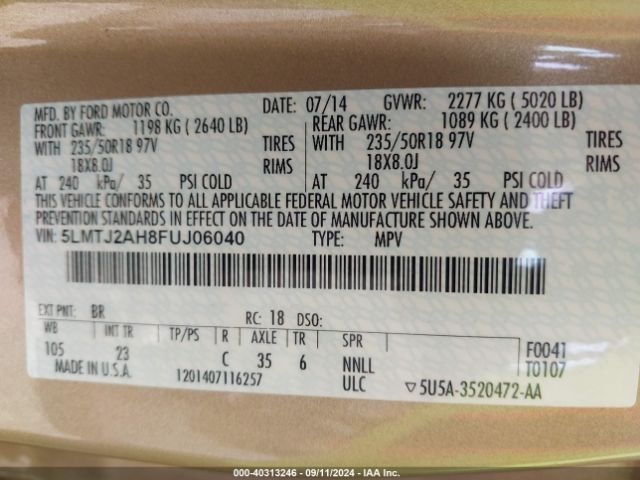5LMTJ2AH8FUJ06040 Lincoln MKC