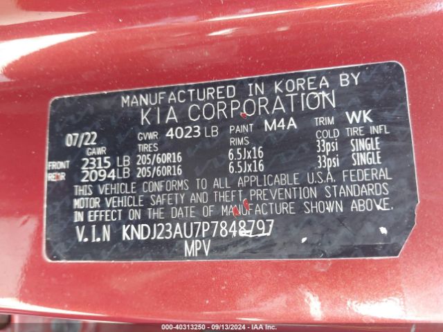 KNDJ23AU7P7848797 KIA SOUL LX