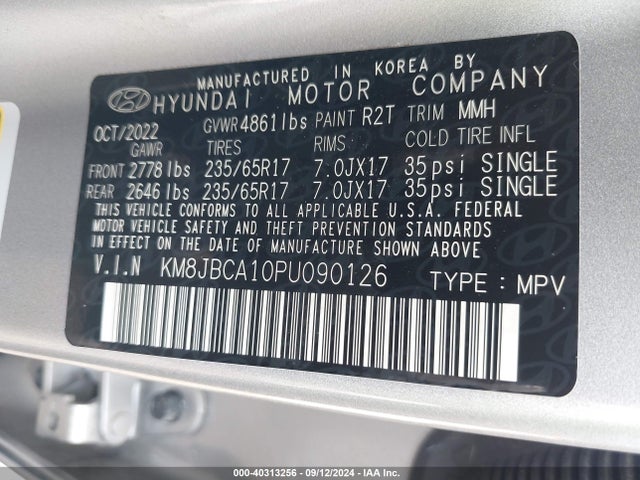 KM8JBCA10PU090126 Hyundai Tucson Hybrid Blue