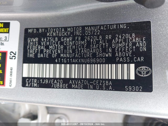 Toyota CAMRY SE 2022 4T1G11AKXNU696900 Image 9