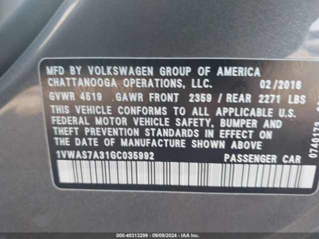 1VWAS7A31GC035992 Volkswagen Passat 1.8t S