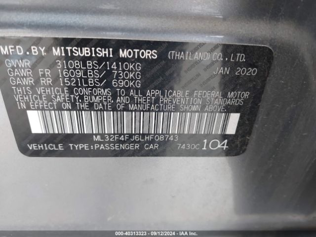 ML32F4FJ6LHF08743 Mitsubishi Mirage G4 Le