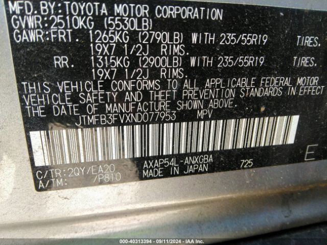 JTMFB3FVXND077953 Toyota Rav4 Prime Xse
