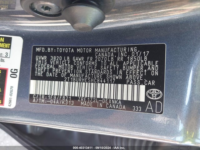 Toyota COROLLA LE 2017 2T1BURHE5HC844117 Image 9