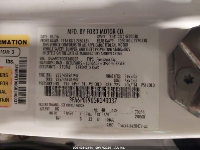 3FA6P0T90GR340037 Ford FUSION SE