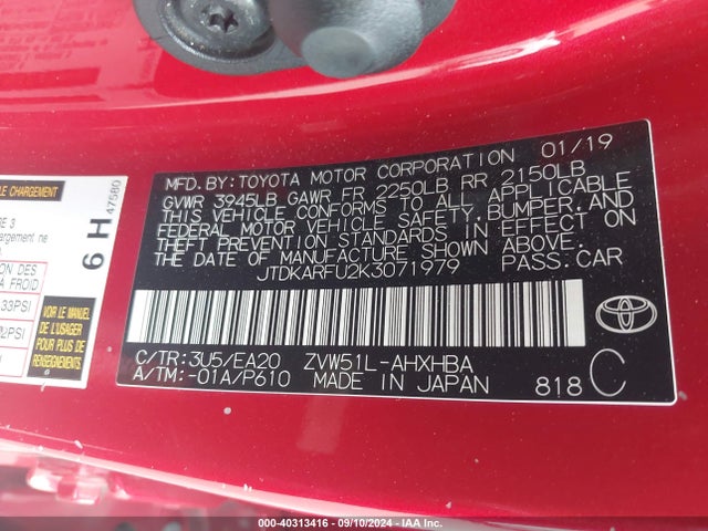 Toyota PRIUS XLE 2019 JTDKARFU2K3071979 Image 9