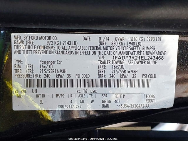 Ford FOCUS SE 2014 1FADP3K21EL243468 Image 9