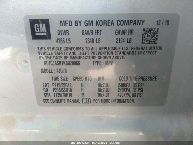 KL4CJASB1KB829966 Buick Encore Fwd Preferred