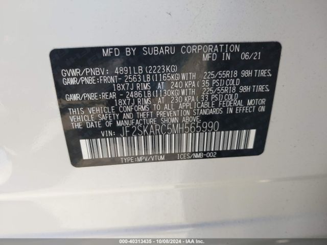 JF2SKARC5MH565990 Subaru Forester Sport