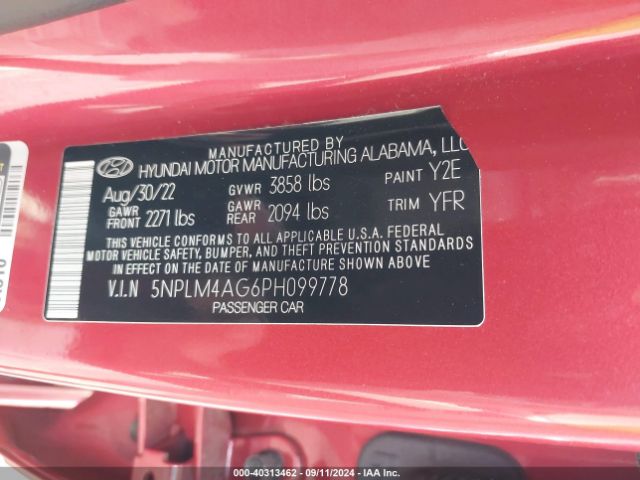 5NPLM4AG6PH099778 Hyundai ELANTRA SEL