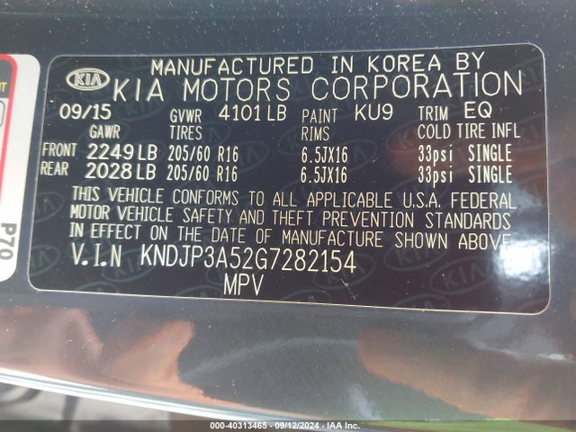 KIA SOUL + 2016 KNDJP3A52G7282154 Image 9