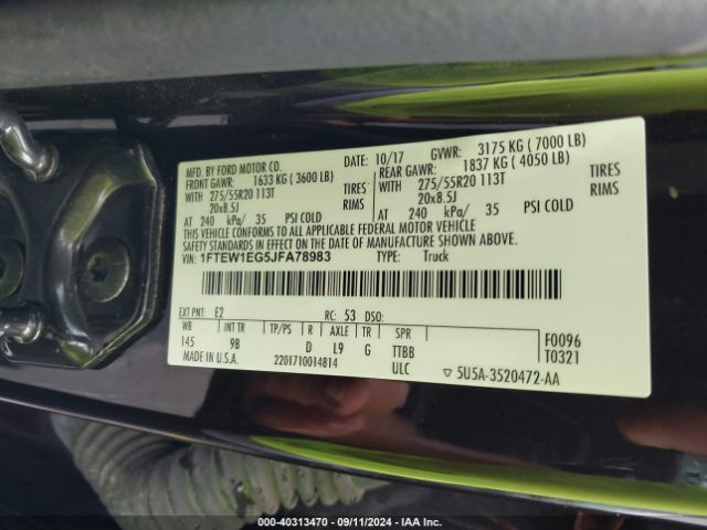 1FTEW1EG5JFA78983 Ford F-150 Platinum