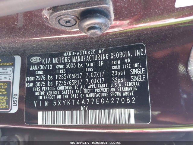 KIA Sorento Lx V6 2014 5XYKT4A77EG427082 Image 9