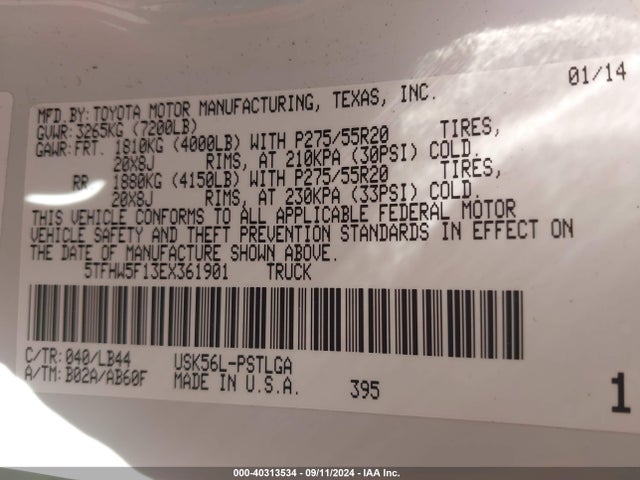5TFHW5F13EX361901 Toyota Tundra Limited 5.7l V8