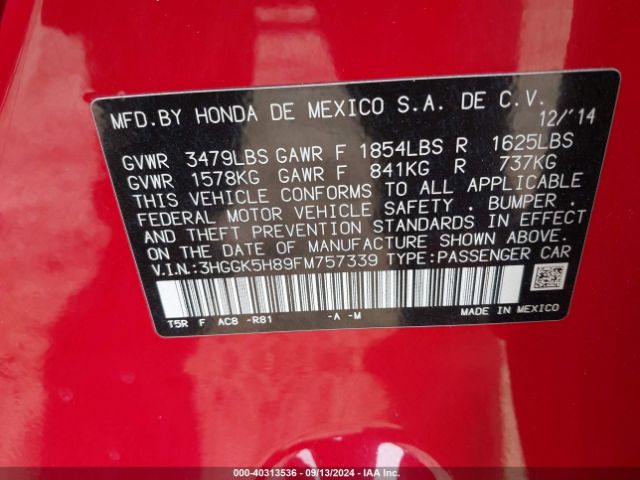 3HGGK5H89FM757339 Honda Fit Ex/ex-l