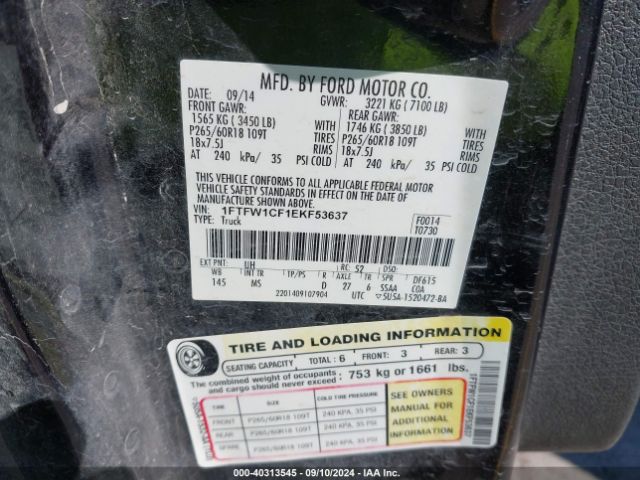 1FTFW1CF1EKF53637 Ford F-150 Xlt