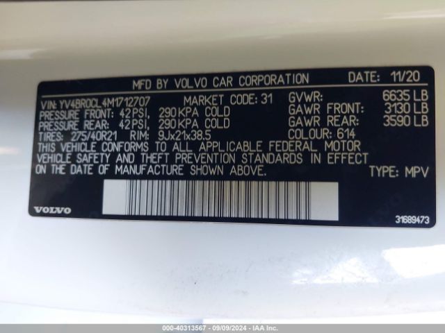 YV4BR0CL4M1712707 Volvo Xc90 Recharge Plug-in Hybrid T8 Inscription 7 Passenger