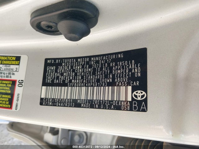 Toyota COROLLA LE 2017 5YFBURHE4HP681783 Image 9