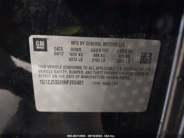 1G1ZJ5SU9HF260481 Chevrolet MALIBU HYBRID