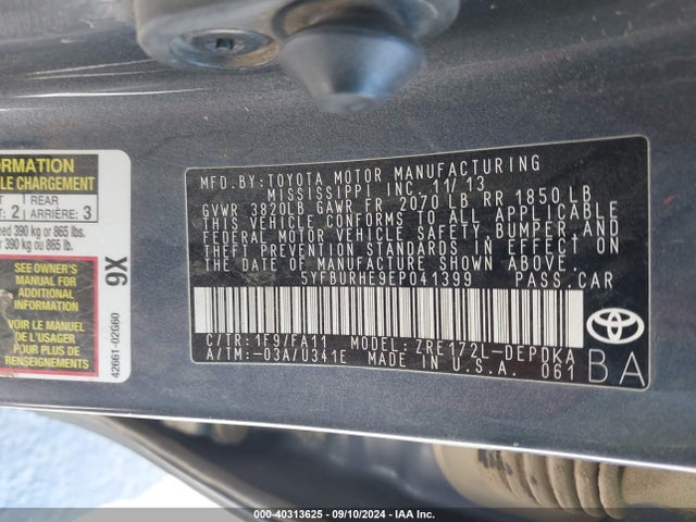 Toyota COROLLA L 2014 5YFBURHE9EP041399 Image 9