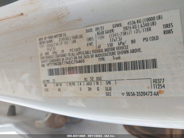 Ford F-250 Xl 2022 1FT7W2BT7NEC70465 Image 9