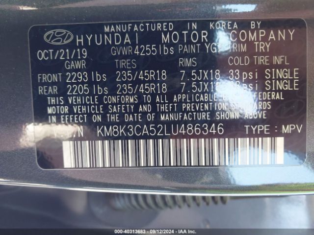 KM8K3CA52LU486346 Hyundai Kona Limited