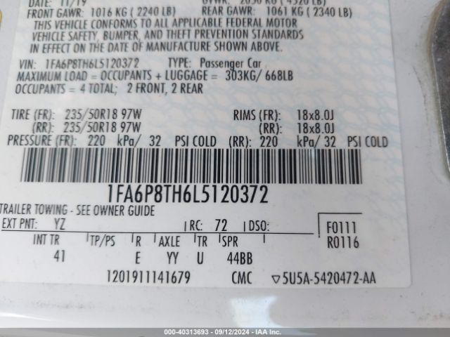 2020 FORD MUSTANG 1FA6P8TH6L5120372 Photo 8