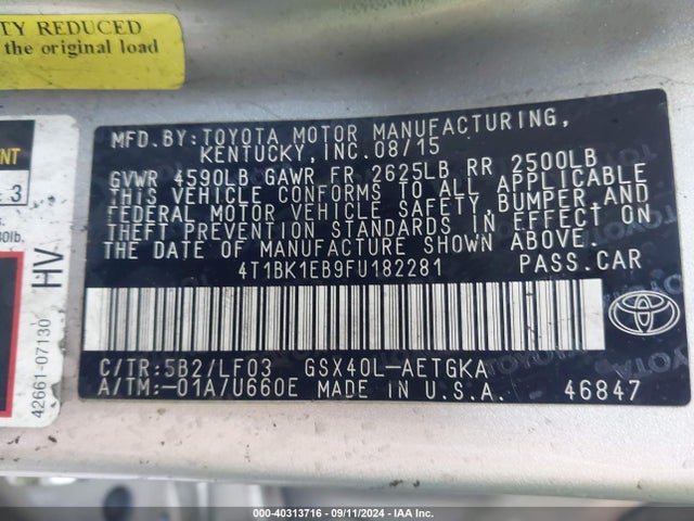 Toyota Avalon Xle Premium 2015 4T1BK1EB9FU182281 Image 9