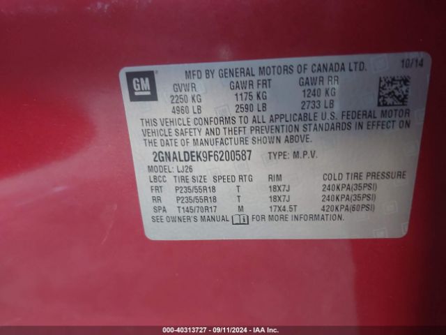 2GNALDEK9F6200587 Chevrolet Equinox Ltz