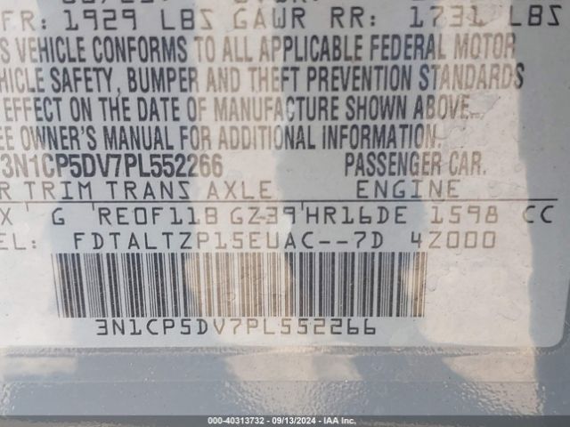 3N1CP5DV7PL552266 Nissan Kicks Sr Xtronic Cvt