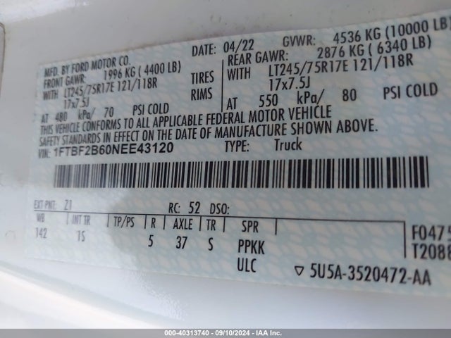 Ford F-250 Xl 2022 1FTBF2B60NEE43120 Image 9