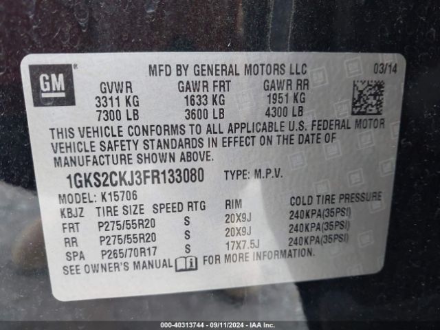 1GKS2CKJ3FR133080 GMC YUKON DENALI