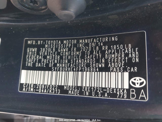 Toyota Corolla S Plus 2015 5YFBURHE4FP196864 Image 9