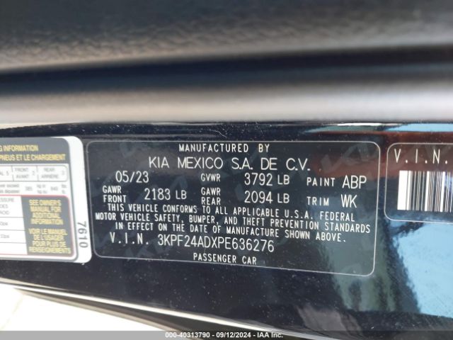 3KPF24ADXPE636276 KIA Forte Lxs