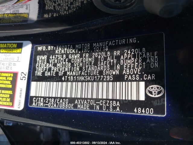 Toyota CAMRY SE 2019 4T1B11HK5KU177295 Image 9
