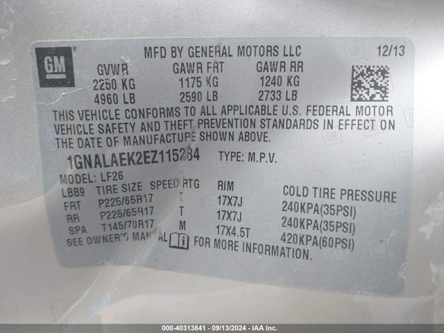 Chevrolet EQUINOX LS 2014 1GNALAEK2EZ115284 Image 9