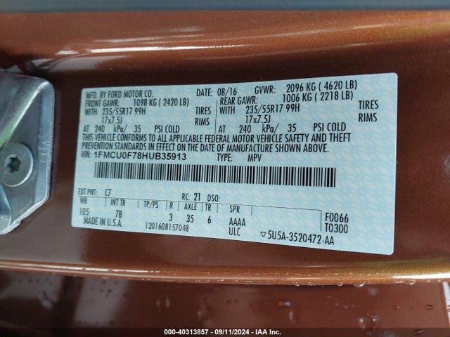 Ford ESCAPE S 2017 1FMCU0F78HUB35913 Image 9