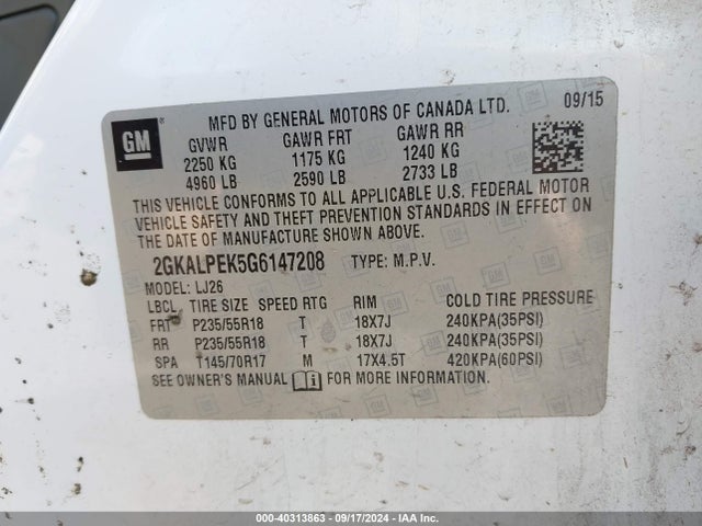GMC Terrain Slt 2016 2GKALPEK5G6147208 Image 9