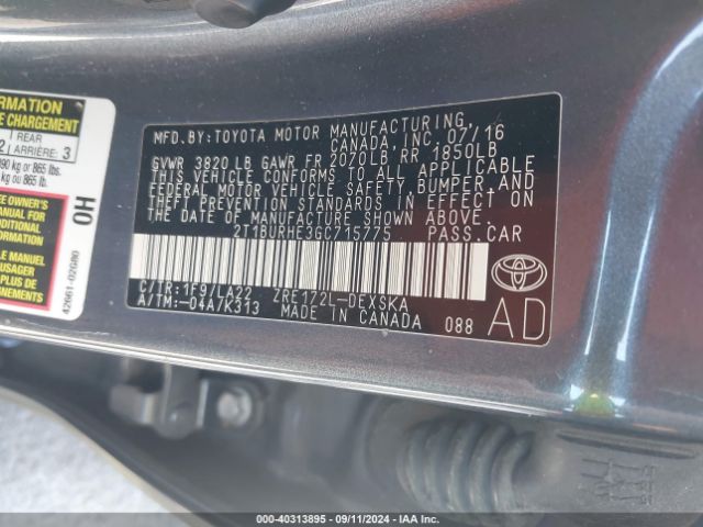 2T1BURHE3GC715775 Toyota Corolla S Premium