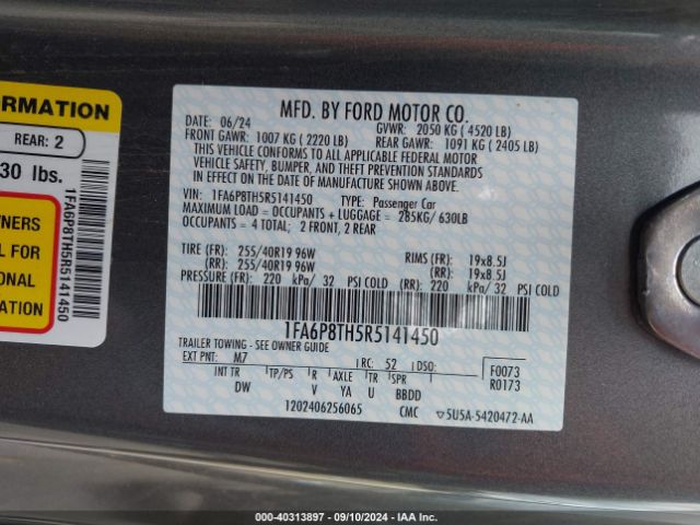 1FA6P8TH5R5141450 Ford Mustang Ecoboost Fastback