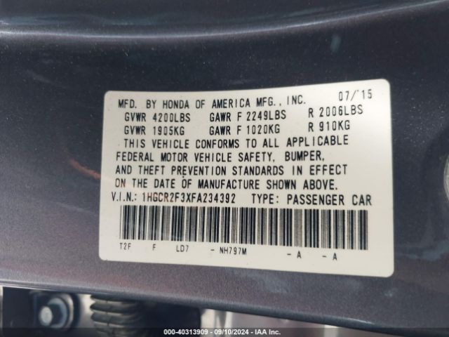 1HGCR2F3XFA234392 Honda ACCORD LX