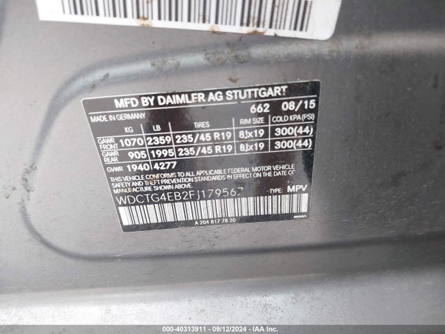WDCTG4EB2FJ179567 Mercedes-Benz GLA 250