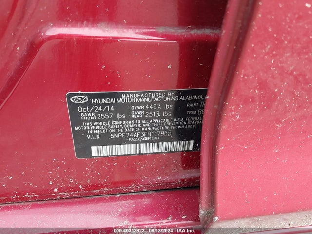 Hyundai SONATA SE 2015 5NPE24AF3FH117965 Image 9