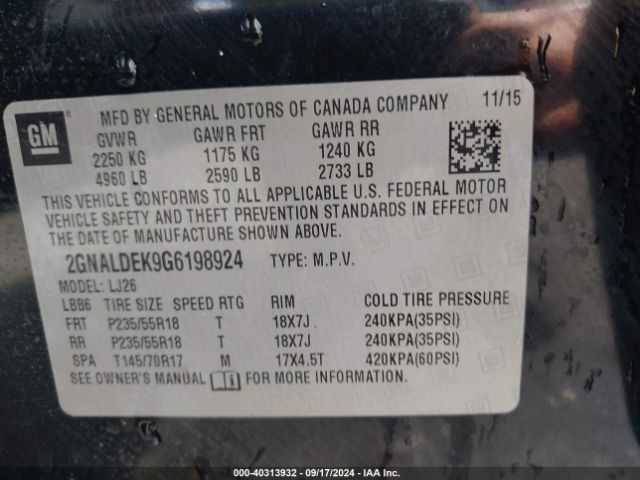 2GNALDEK9G6198924 Chevrolet Equinox Ltz