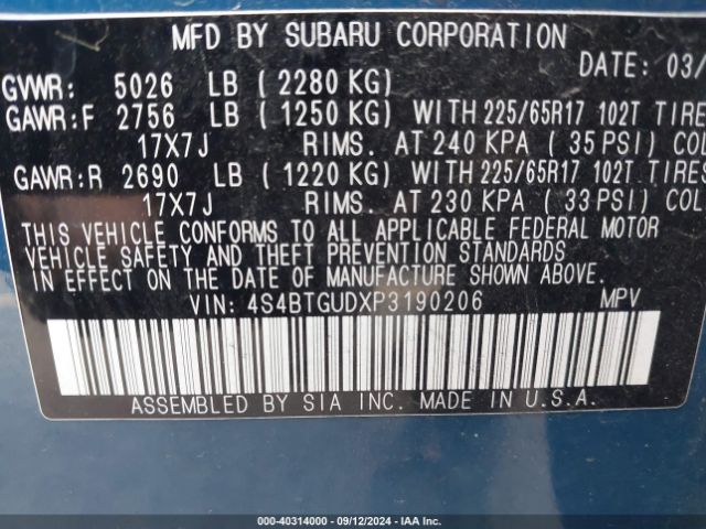 4S4BTGUDXP3190206 Subaru Outback Wilderness