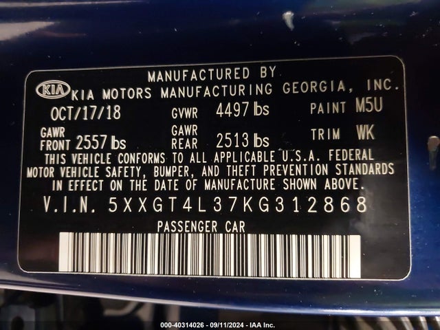 KIA Optima Lx 2019 5XXGT4L37KG312868 Image 9