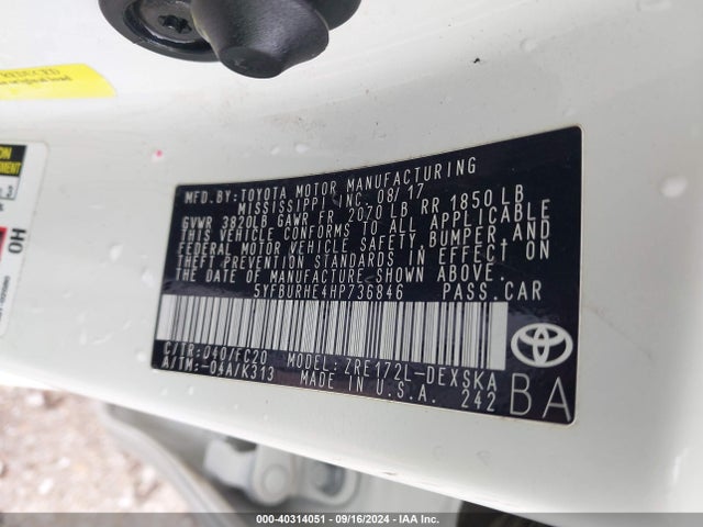 Toyota COROLLA SE 2017 5YFBURHE4HP736846 Image 9